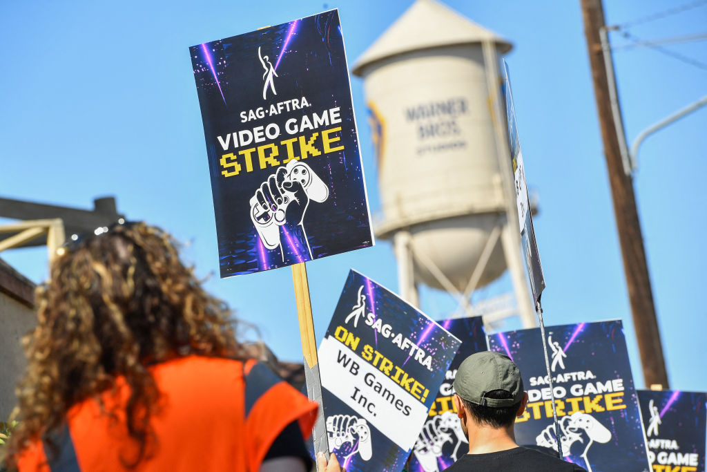 Striking video game workers and water tower 2