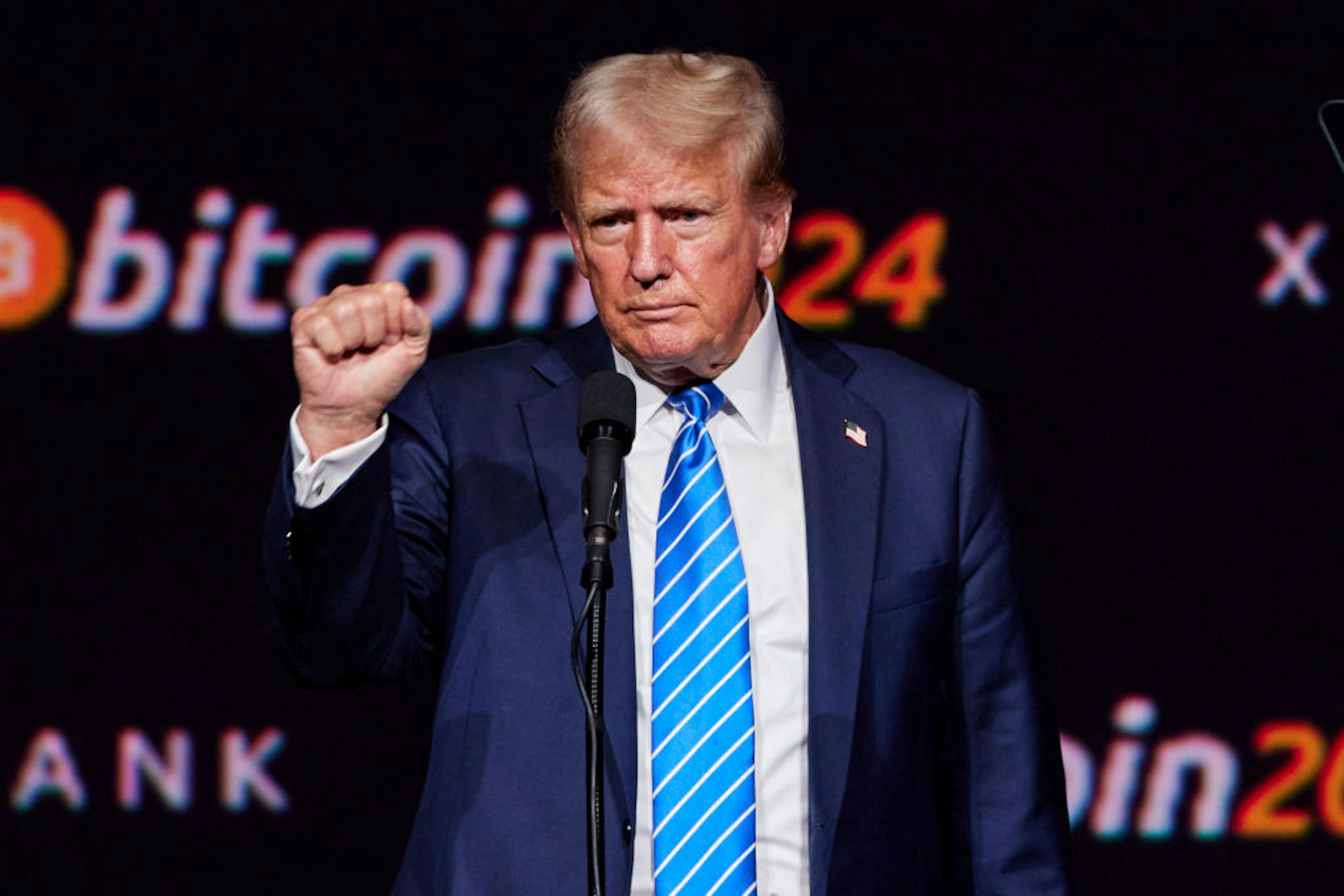 NASHVILLE, TN -  Donald Trump puts his fist up during his speech