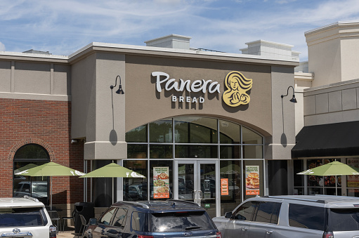 Panera Bread bakery cafe. Panera is a chain of fast casual restaurants offering Free WiFi.