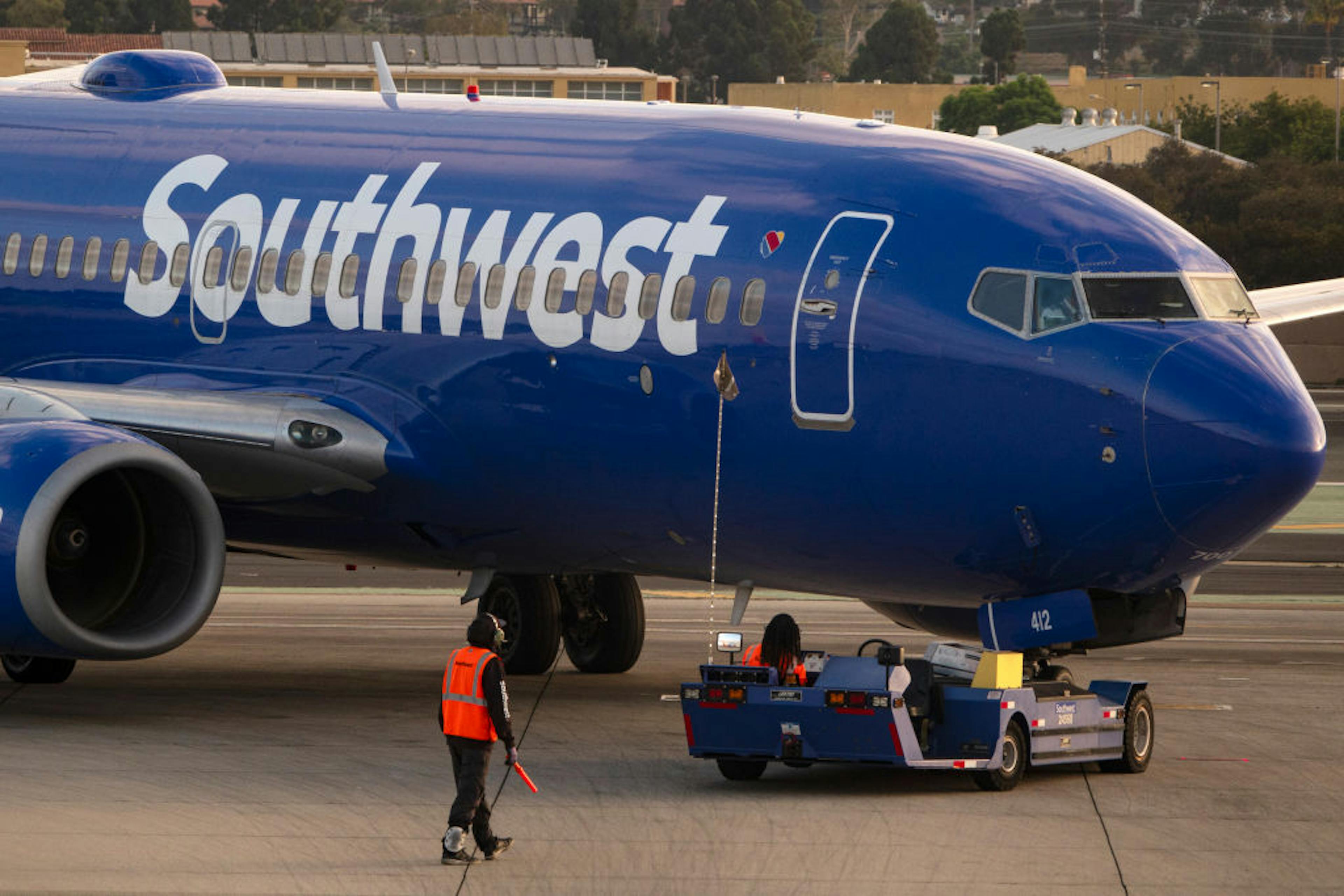 Southwest plane parked at gate