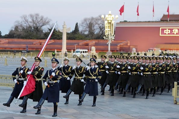 A grand national flag-raising ceremony is held at the Tian'anmen Square in Beijing, capital of China, Jan. 1, 2025.