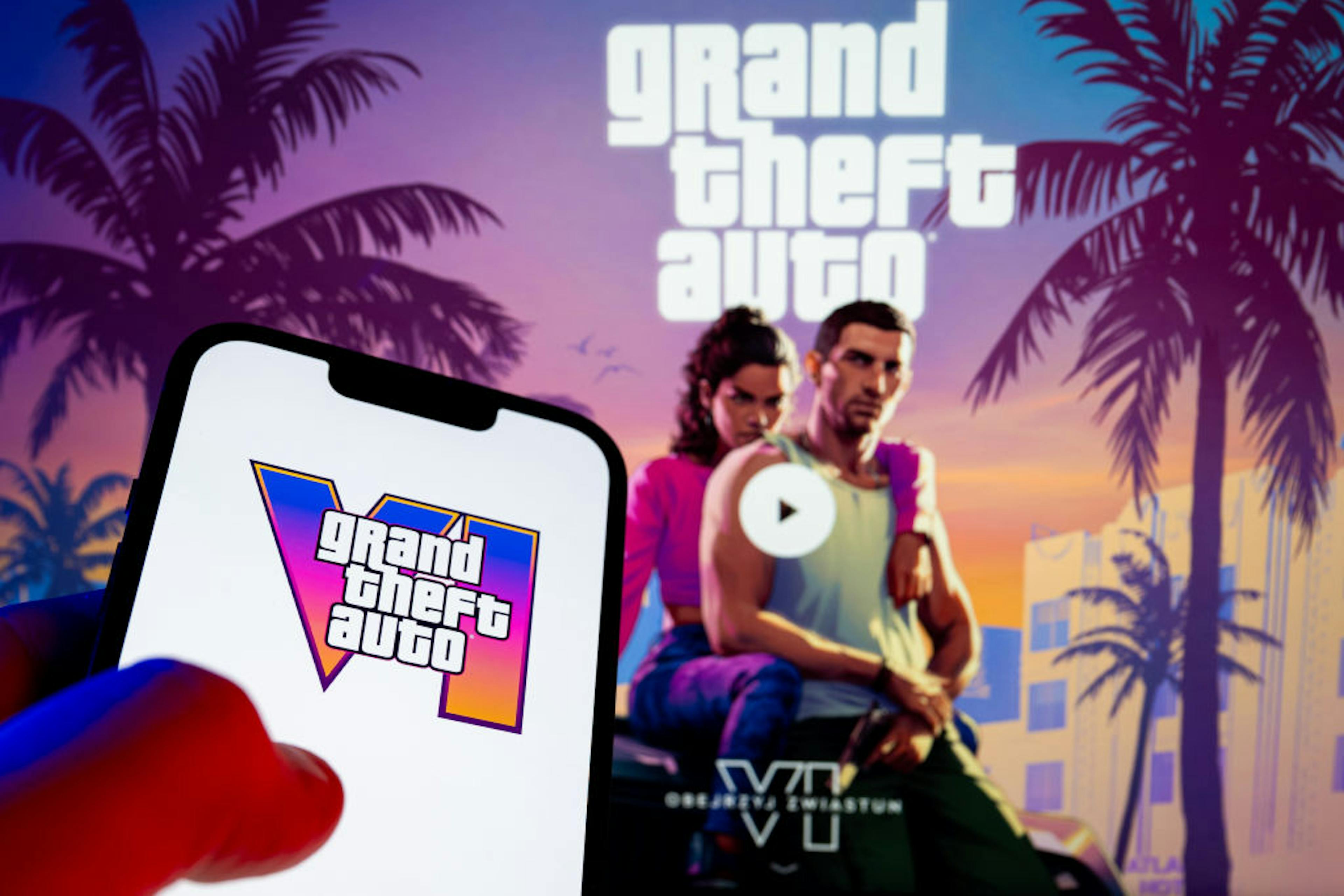 In this photo illustration, a Grand Theft Auto VI logo seen...