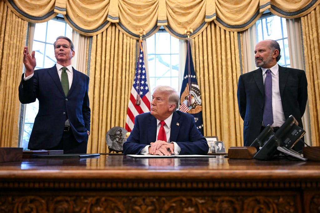 US Secretary of Treasury Scott Bessent and Trump in the Oval office