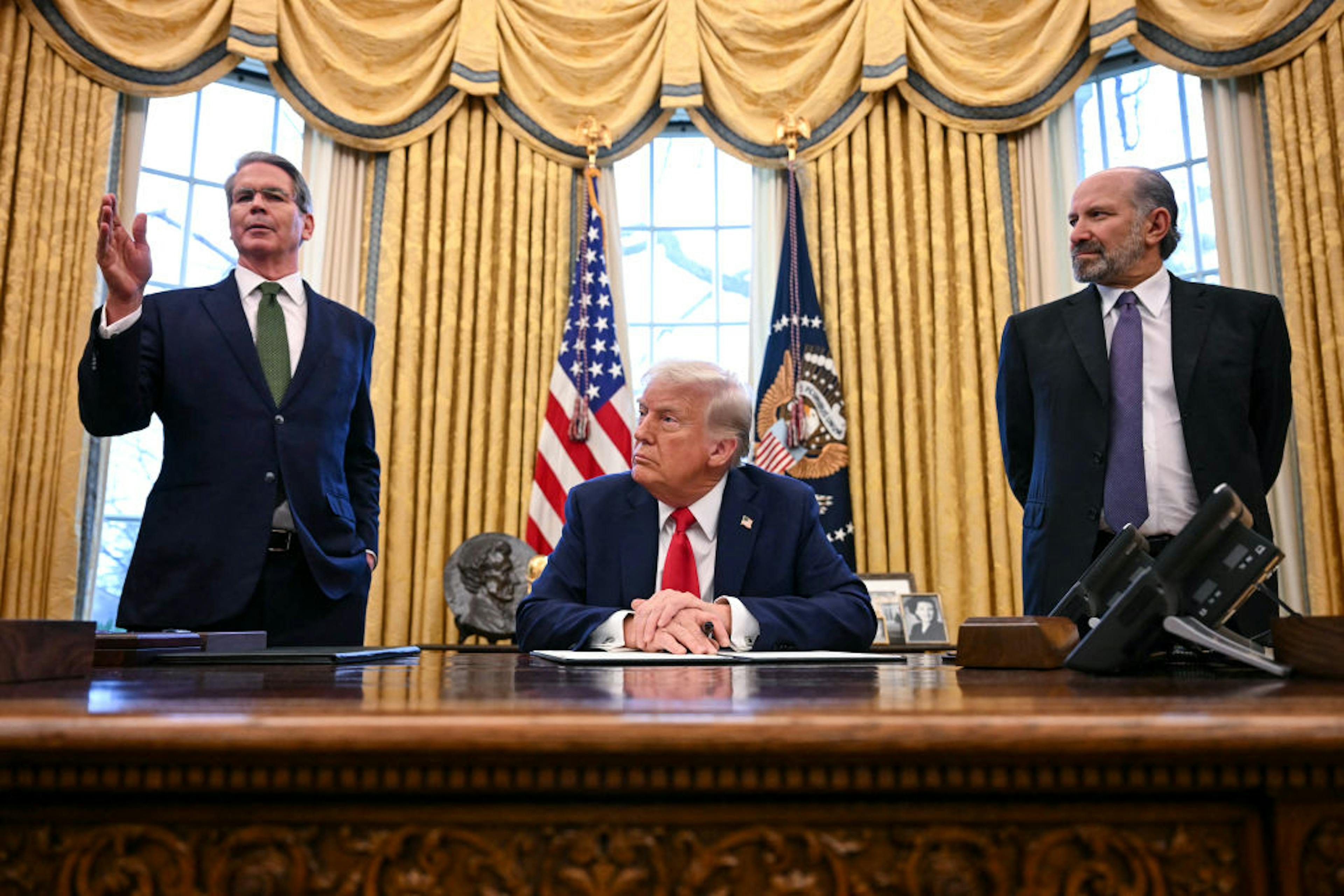 US Secretary of Treasury Scott Bessent and Trump in the Oval office