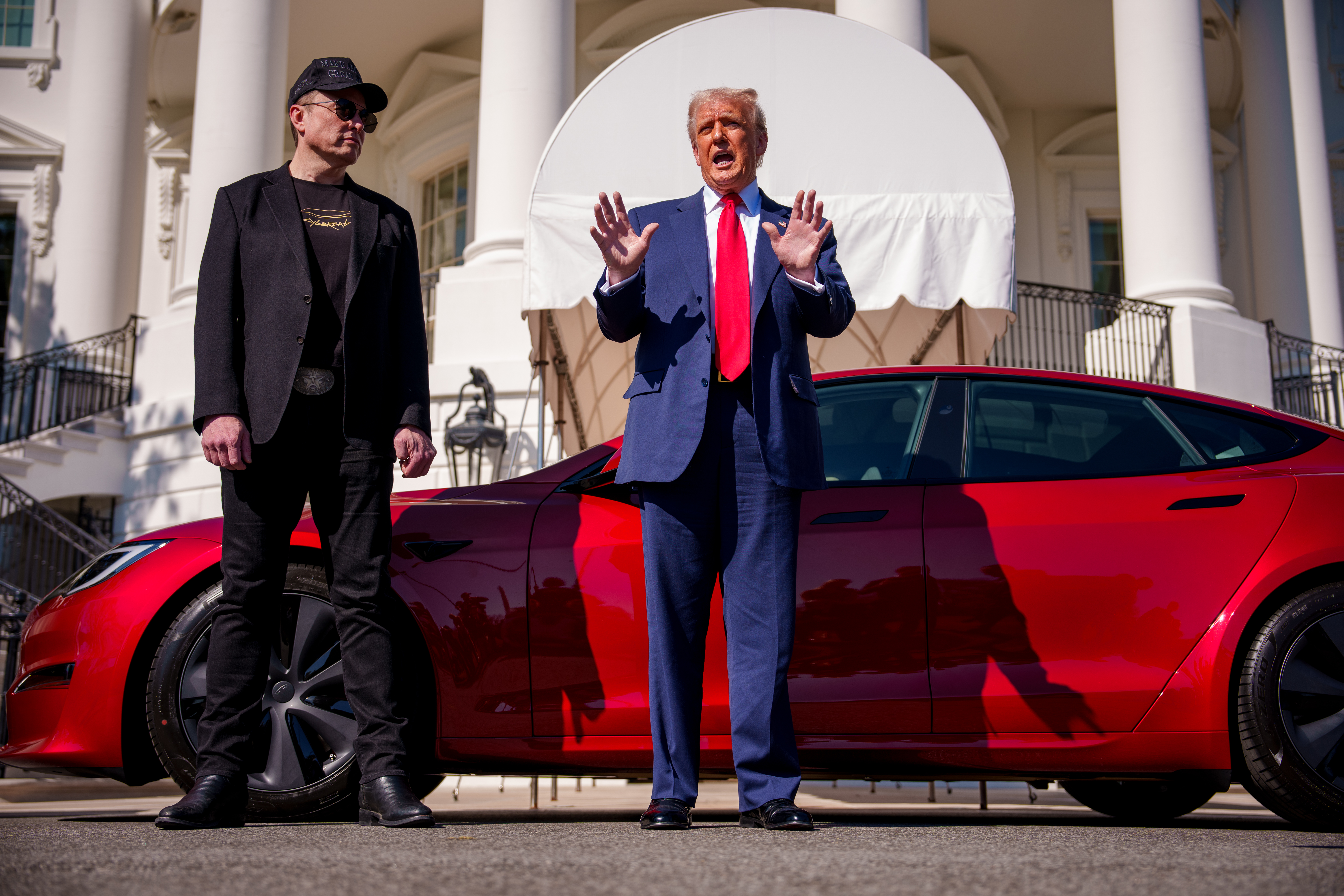 President Trump Speaks Alongside Tesla Vehicles At The White House