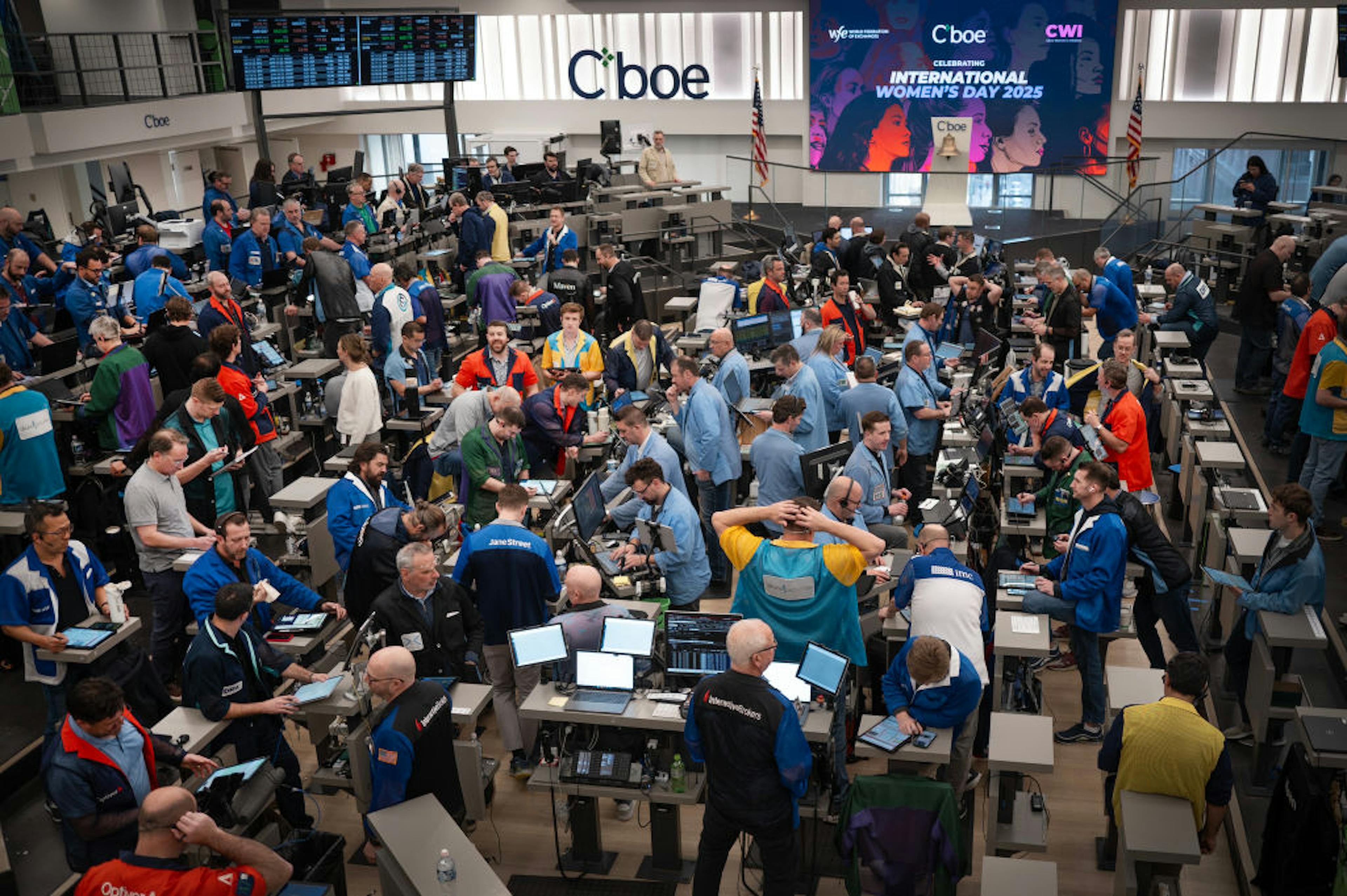Options Traders Work On Floor Of Chicago Exchange