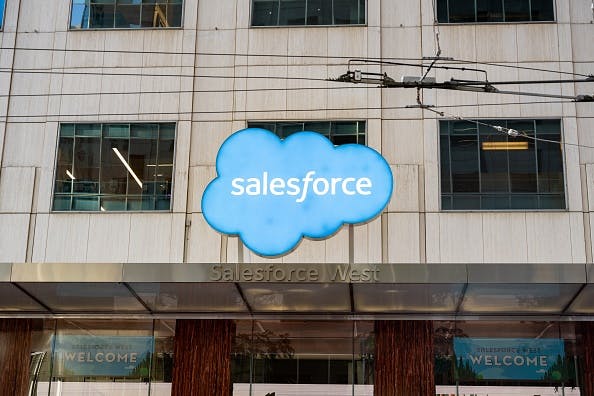 Salesforce rises after forecasting revenue north of $60 billion by 2030, with double-digit sales growth expected to return thumbnail