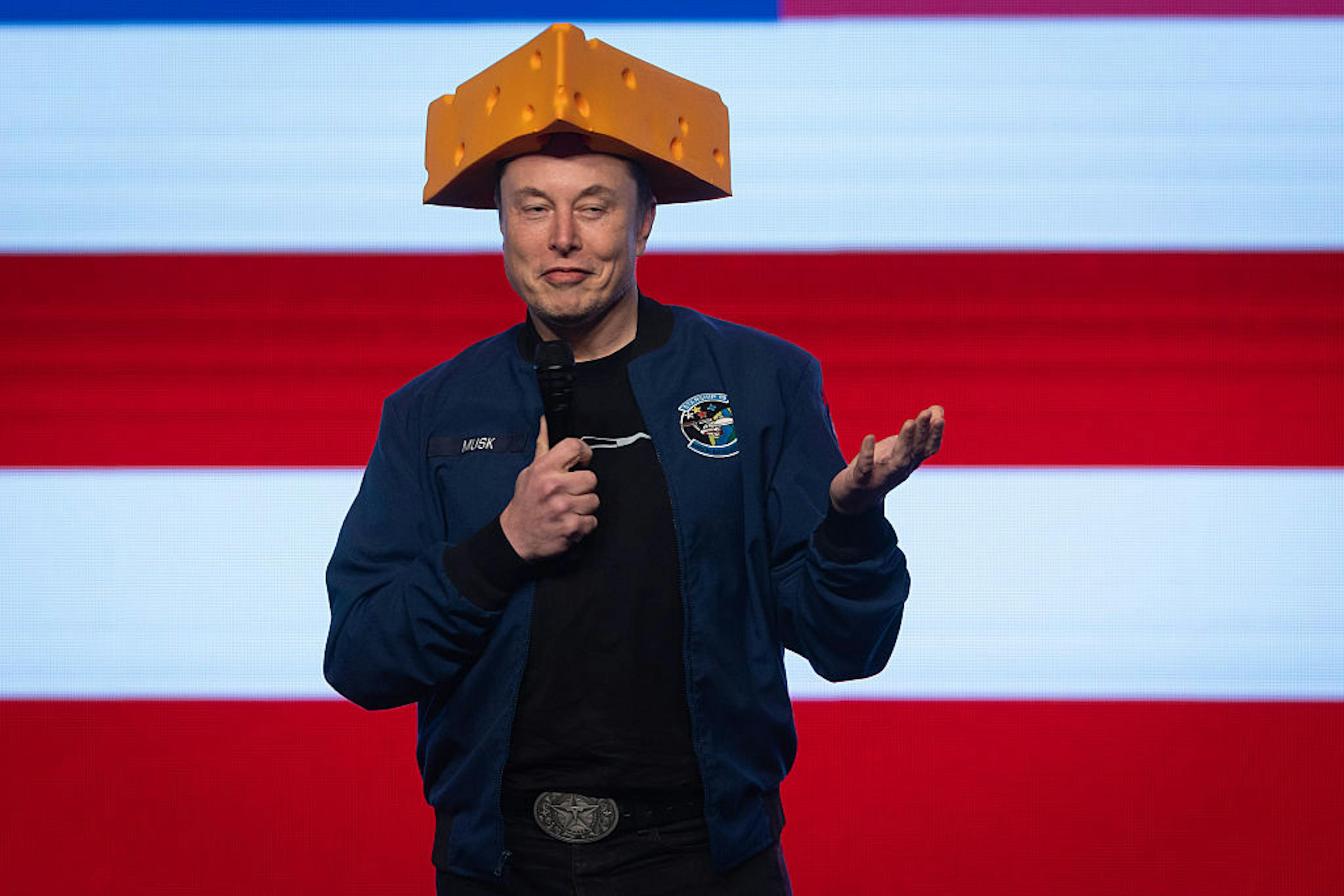 Elon Musk with cheese head