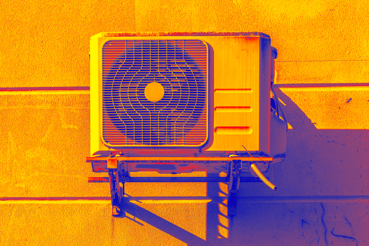 Heat pump on a facade infrared thermal scan