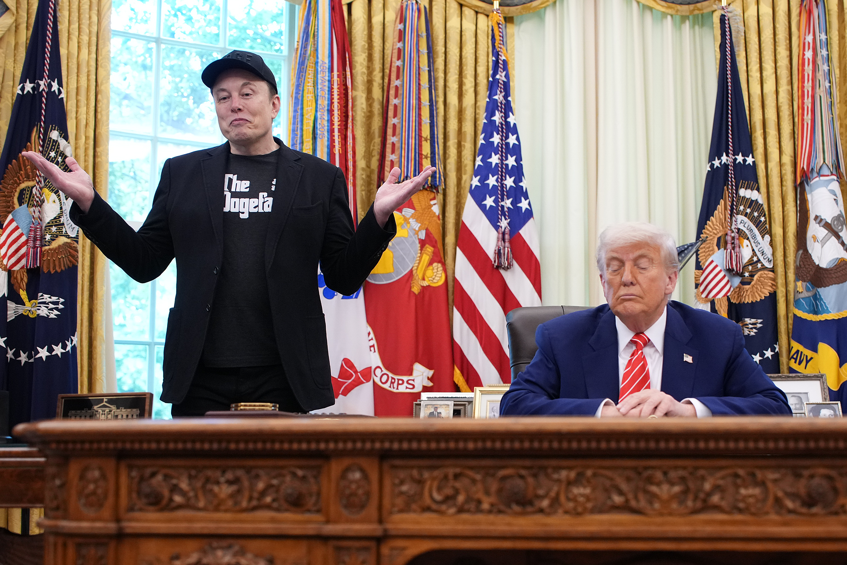 President Trump Holds Press Conference With Elon Musk in White House's Oval Office