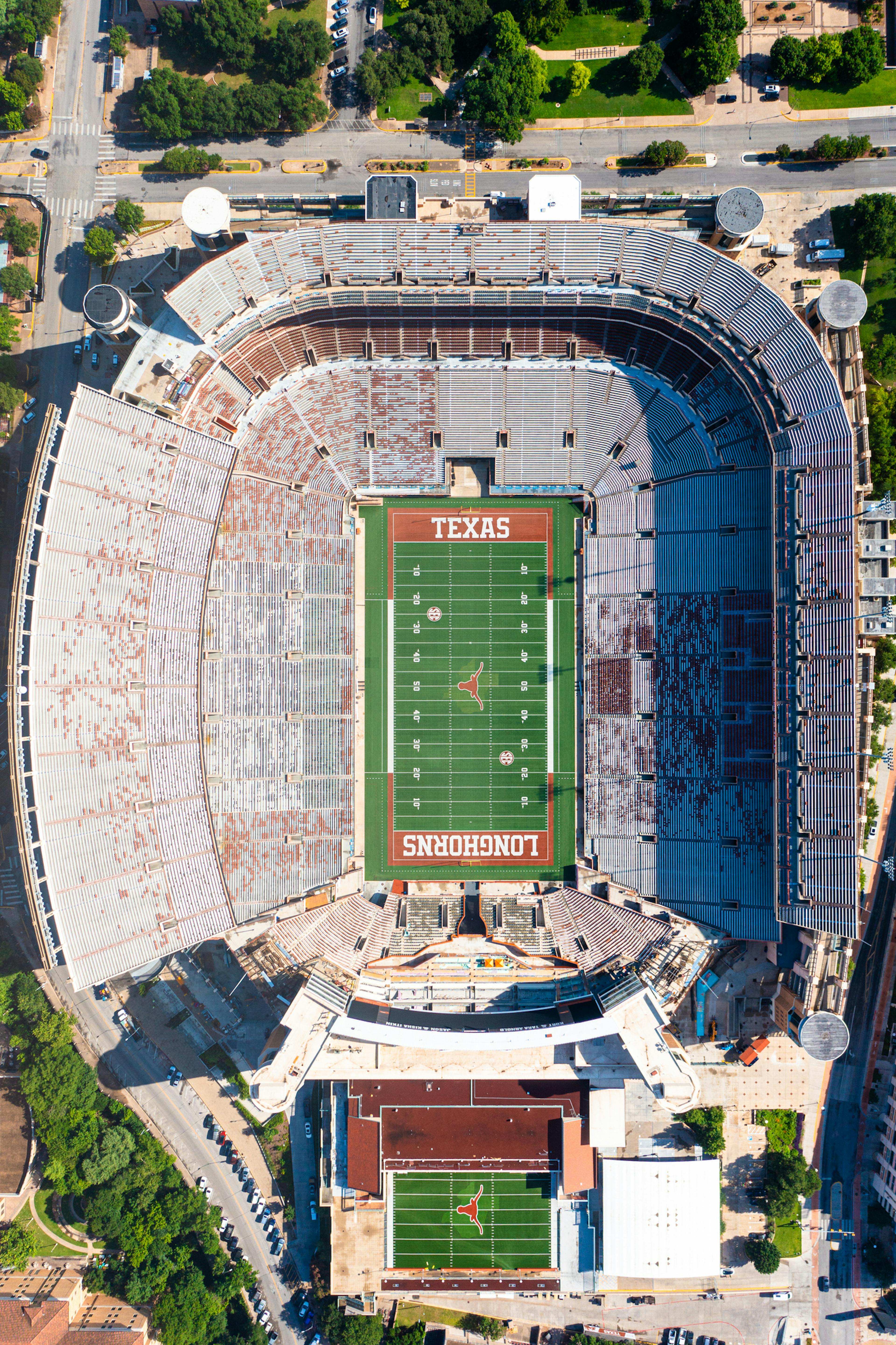 Aerial view of Darrell K Royal Texas Memorial Stadium at the University of Texas, Austin