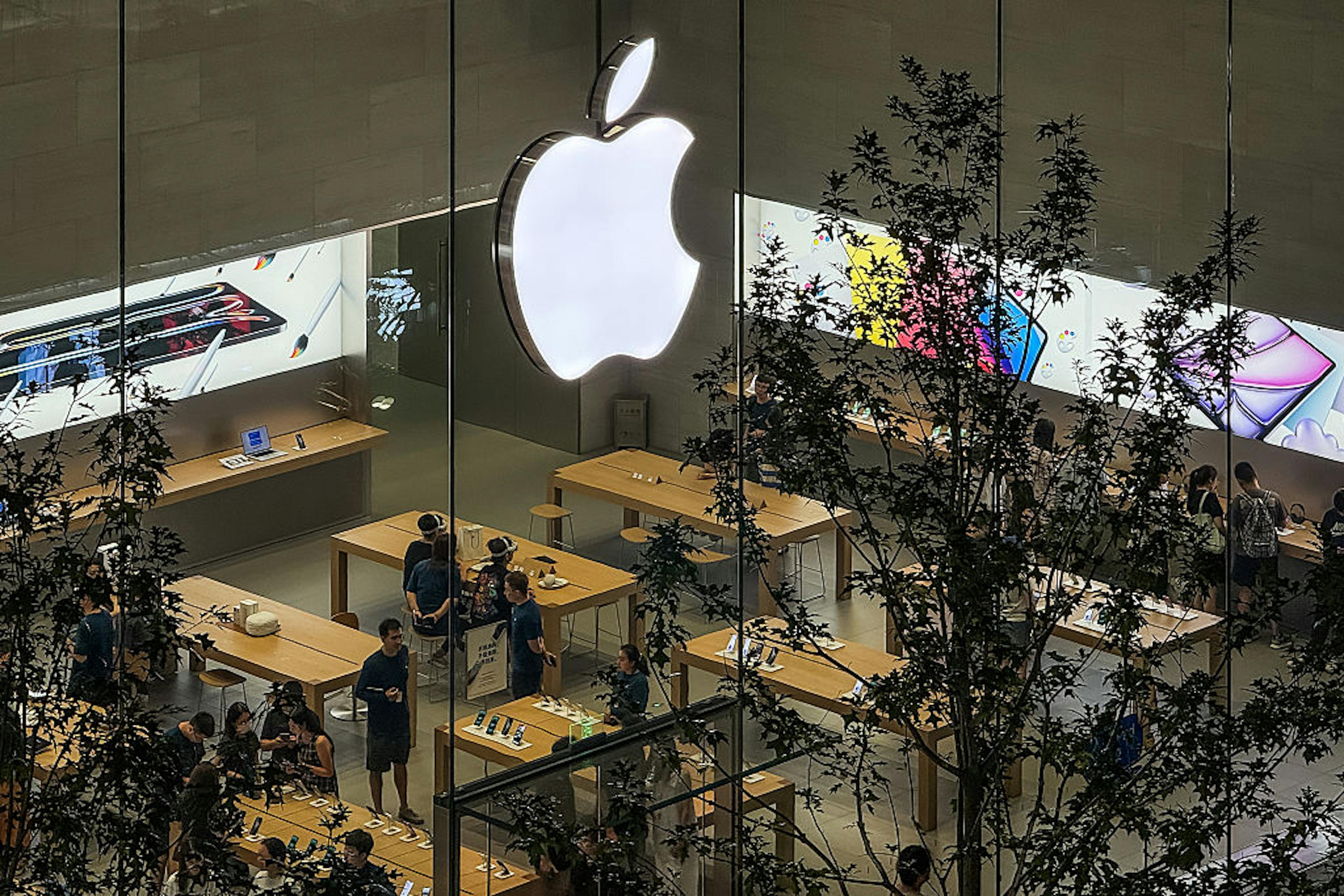 Apple logo seen at a retail store in Chongqing