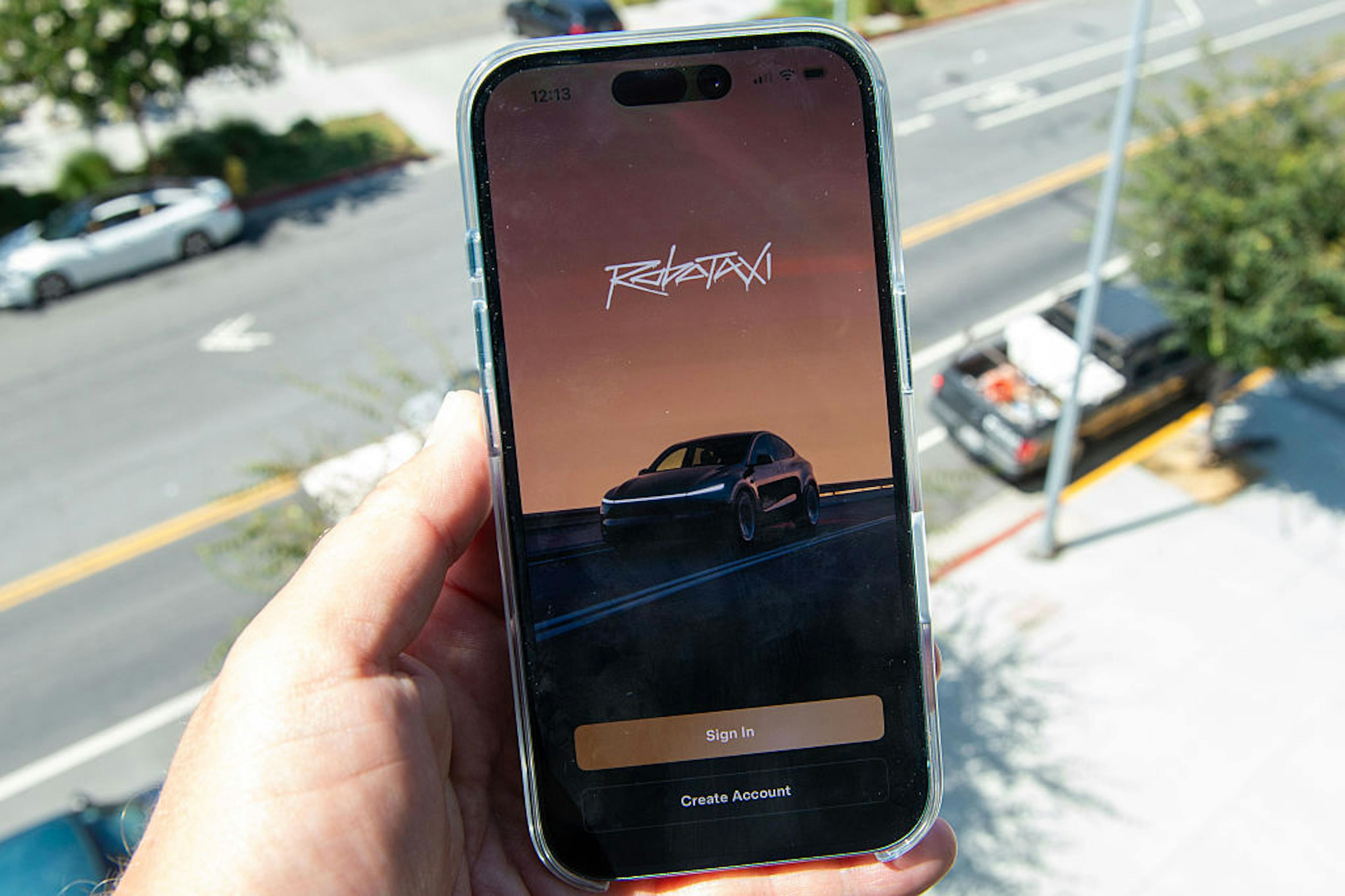 Tesla Robotaxi app person holding