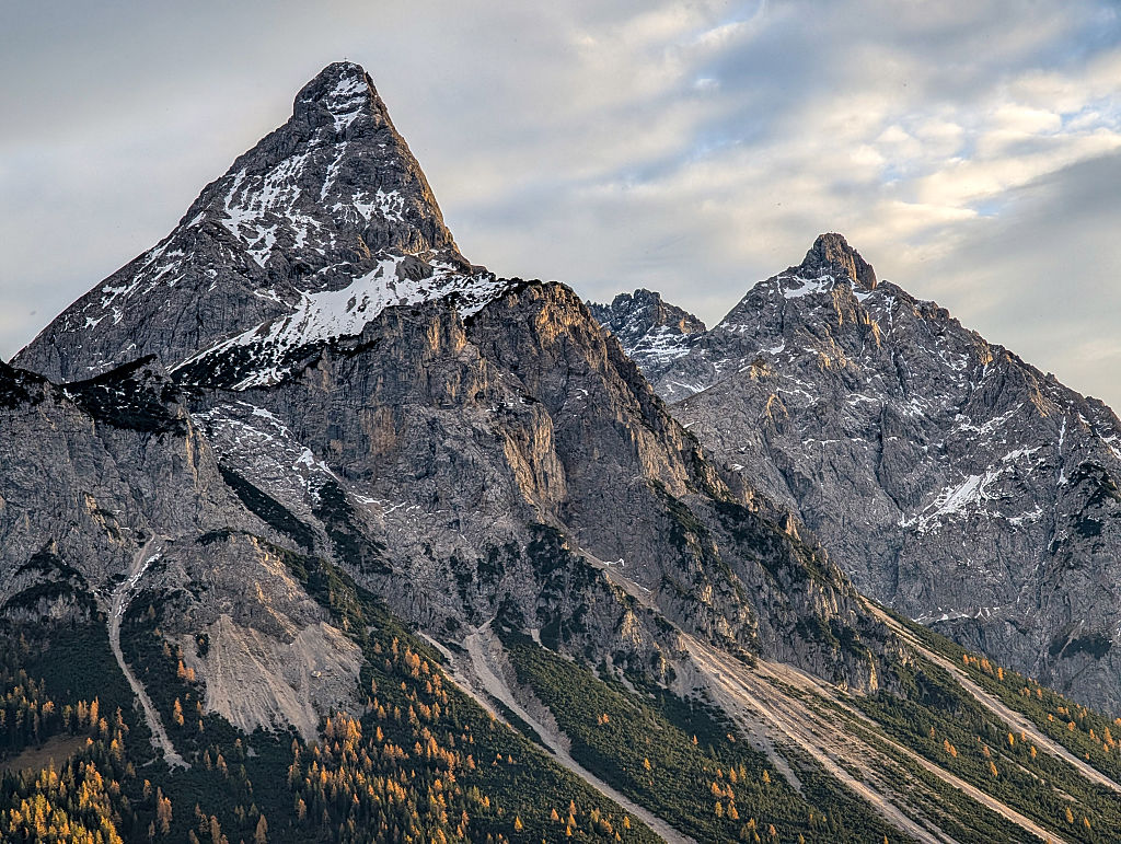 Close-up Of Snow-Dusted Zugspitze Massif Peaks In The Wetterstein Mountains In Tyrol