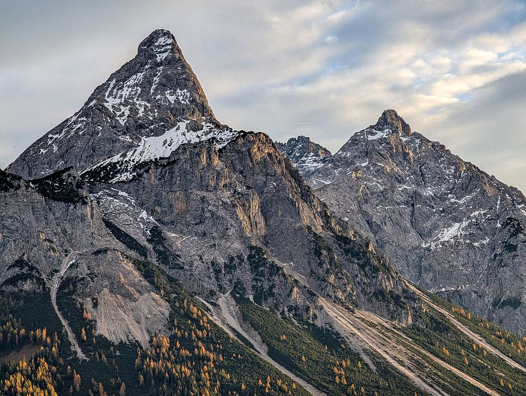 Close-up Of Snow-Dusted Zugspitze Massif Peaks In The Wetterstein Mountains In Tyrol