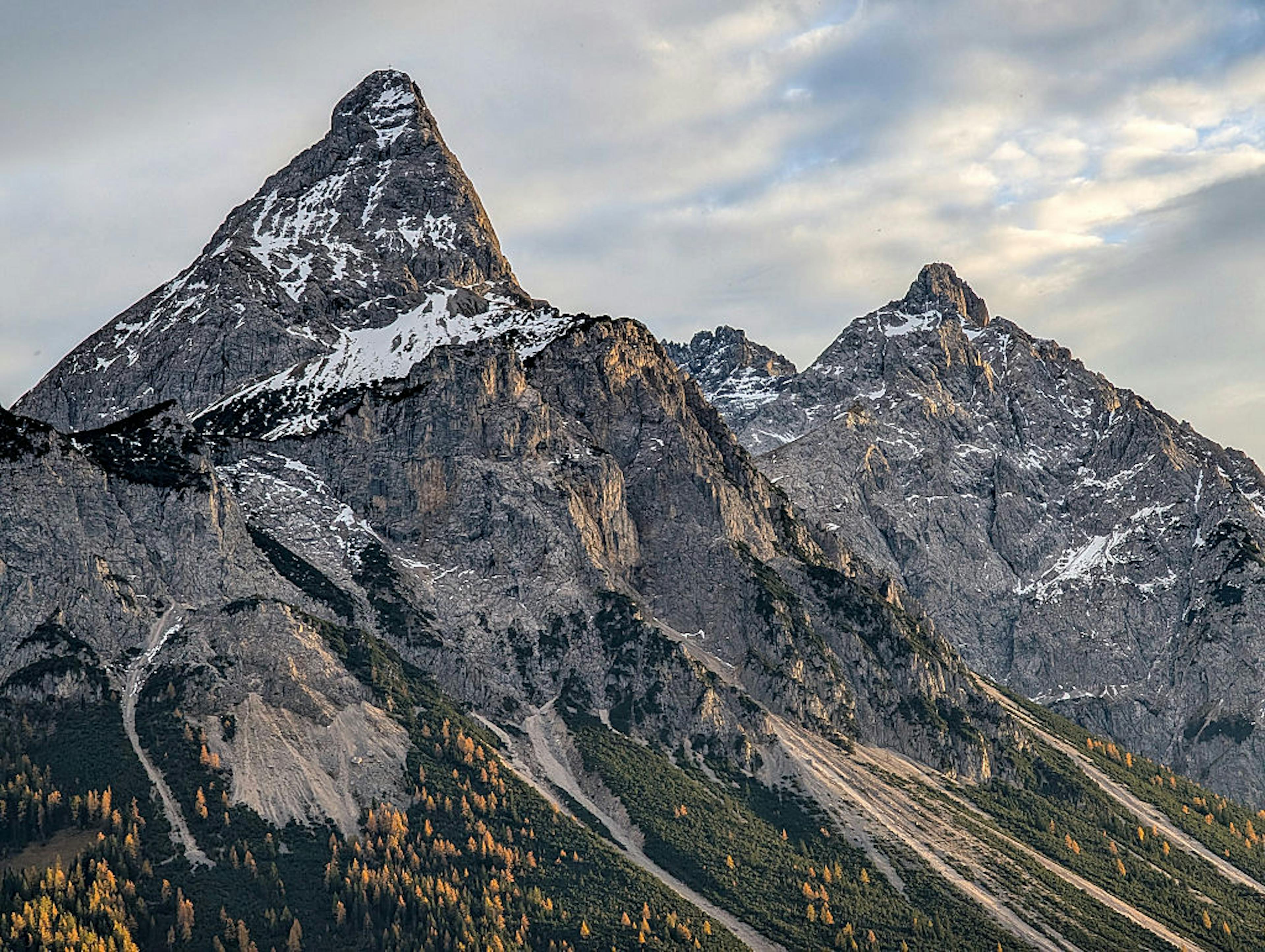 Close-up Of Snow-Dusted Zugspitze Massif Peaks In The Wetterstein Mountains In Tyrol