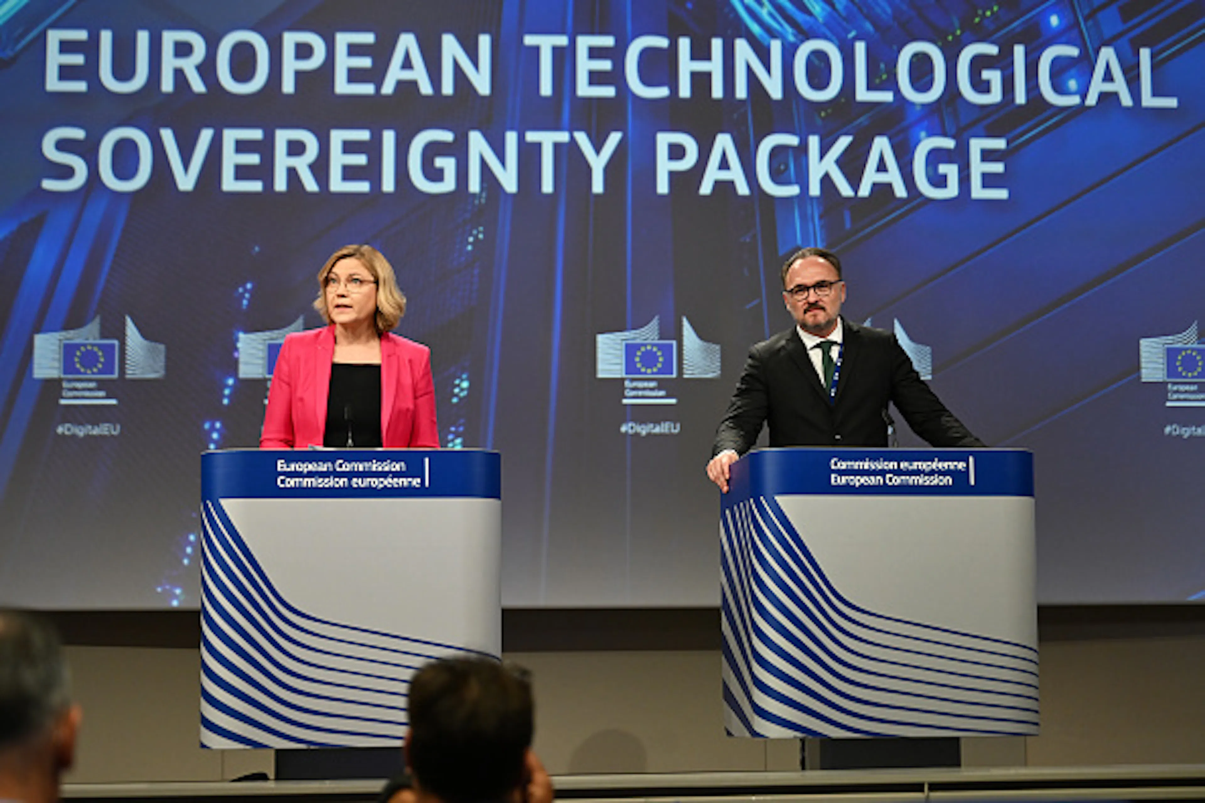 EU Commission Vice-President Virkkunen and Commissioner Jorgensen hold press conference