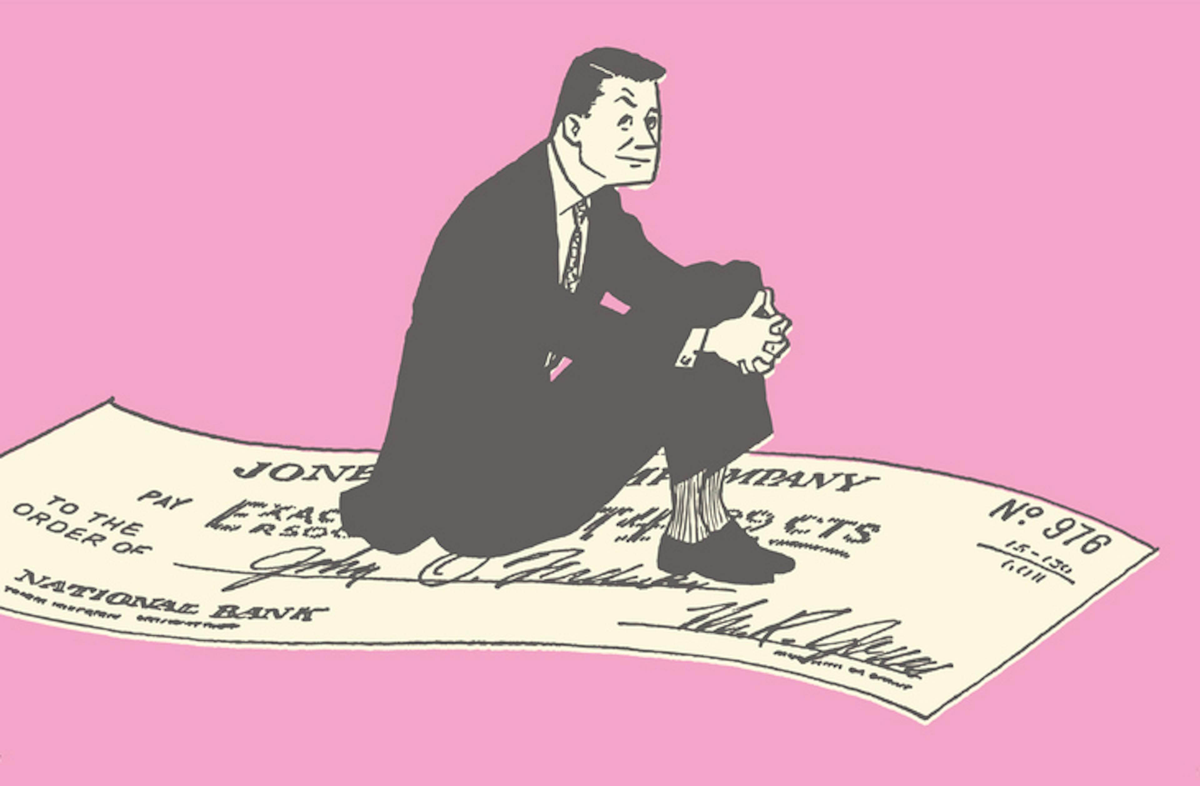 Man Riding a Check in the Sky