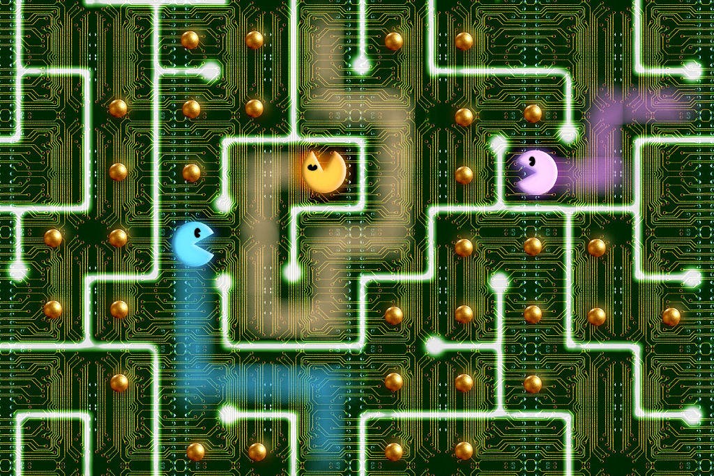 Pacman characters eating gold power pills