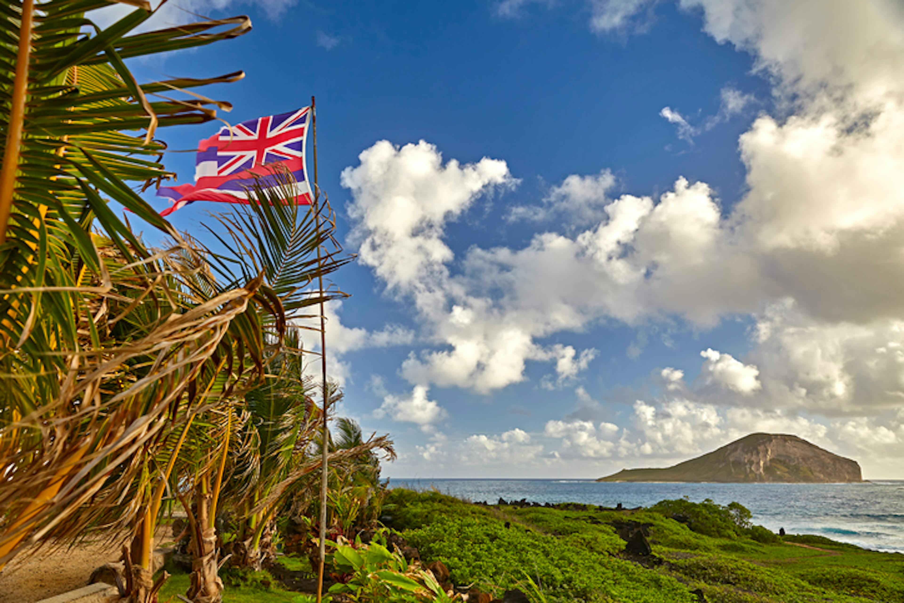 Hawaiian Nation flag Makapuu Coast Hawaii