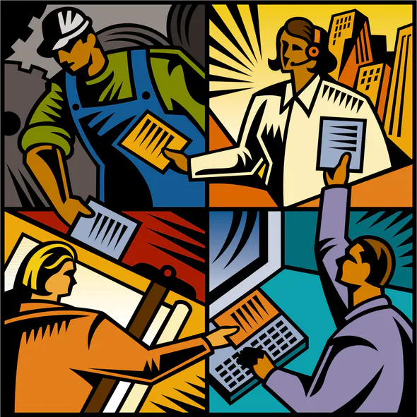 An illustration of communication between employees in various departments