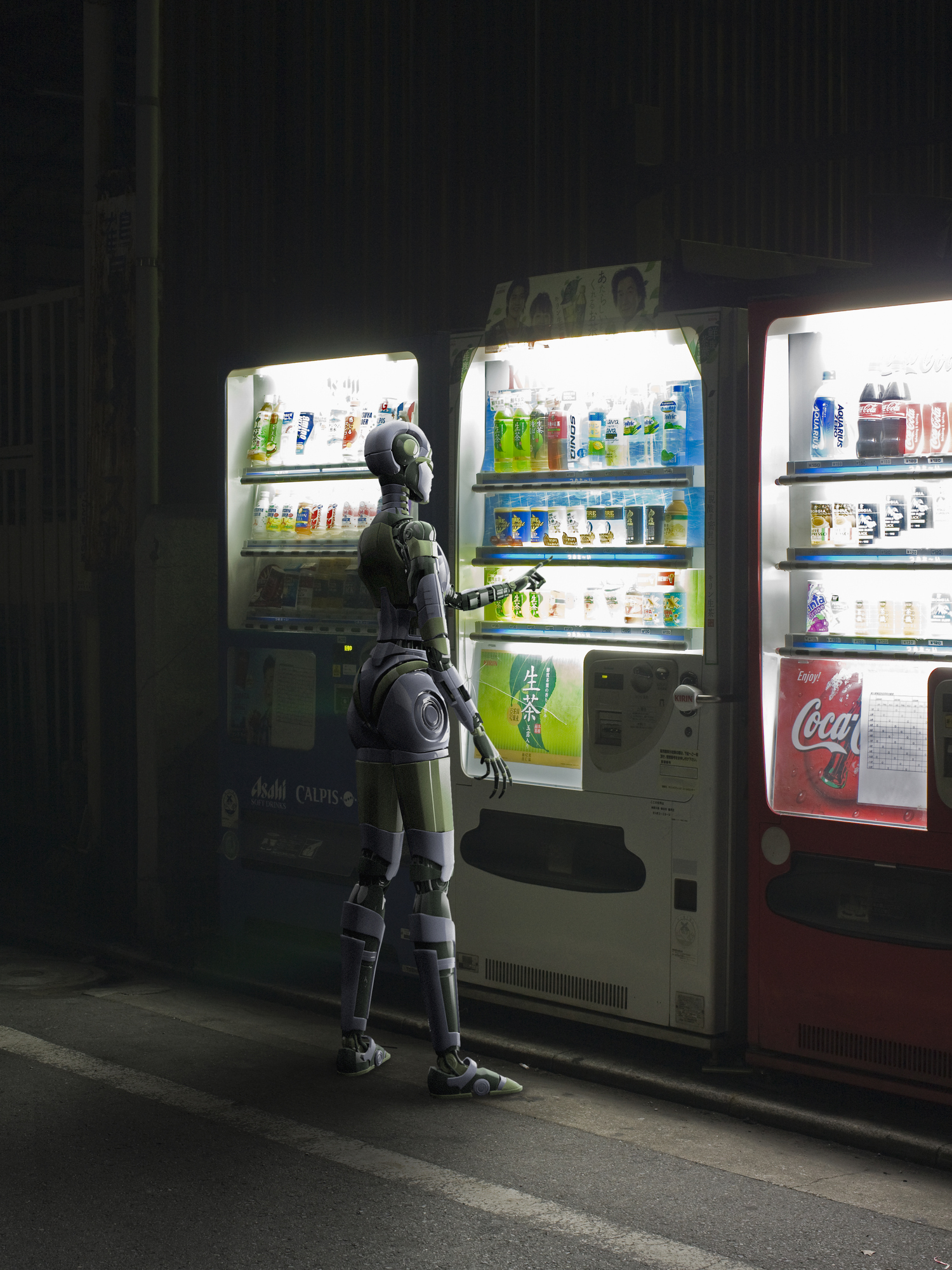 Robot buying a drink from vending machine