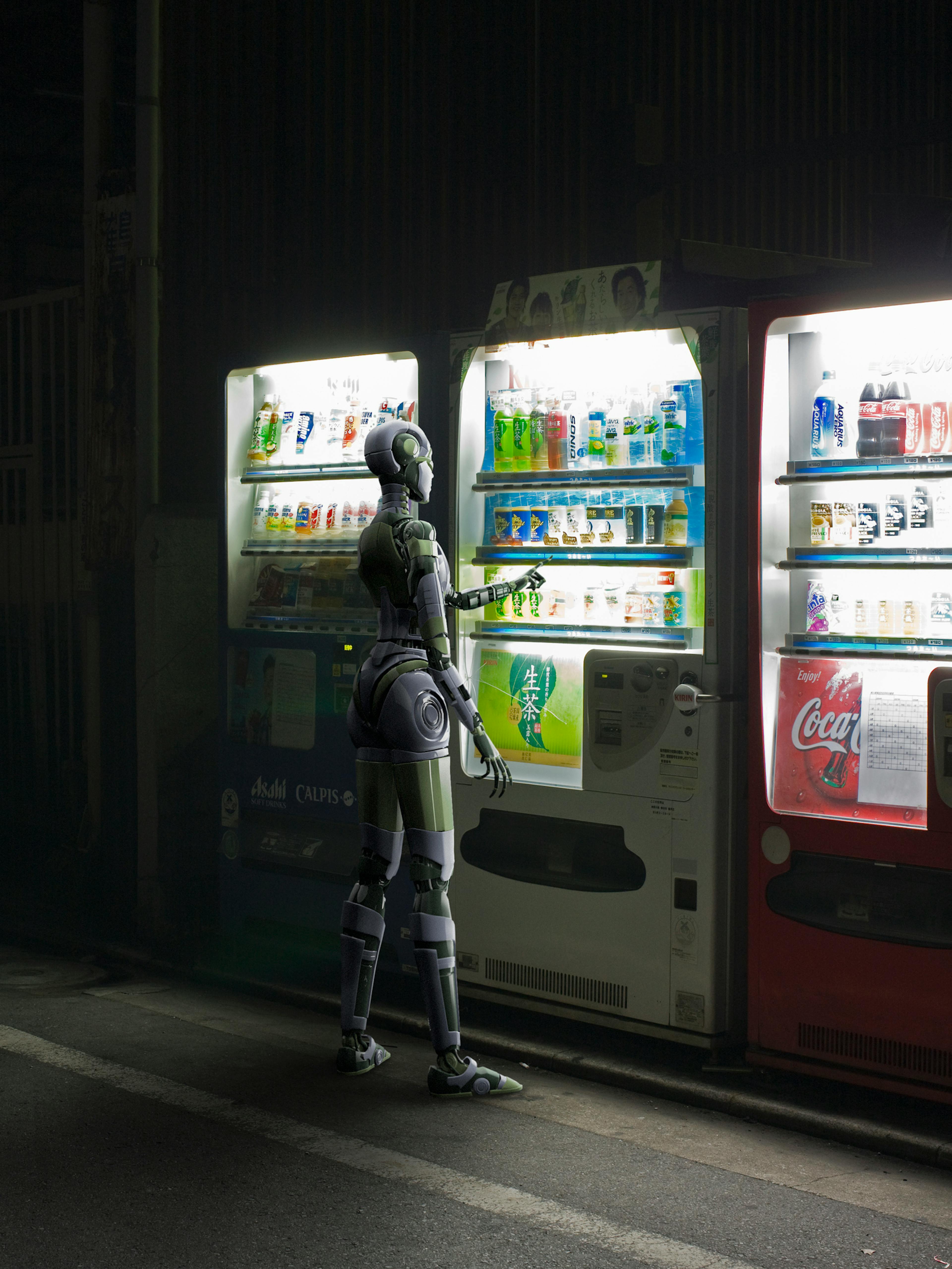 Robot buying a drink from vending machine