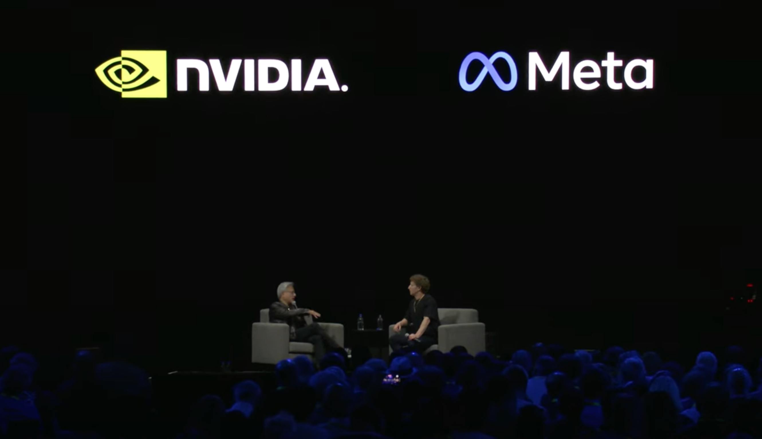 Nvidia CEO Jensen Huang interviews Meta CEO Mark Zuckerberg at the 2024 SIGGRAPH conference in Denver, CO on July 29, 2024.