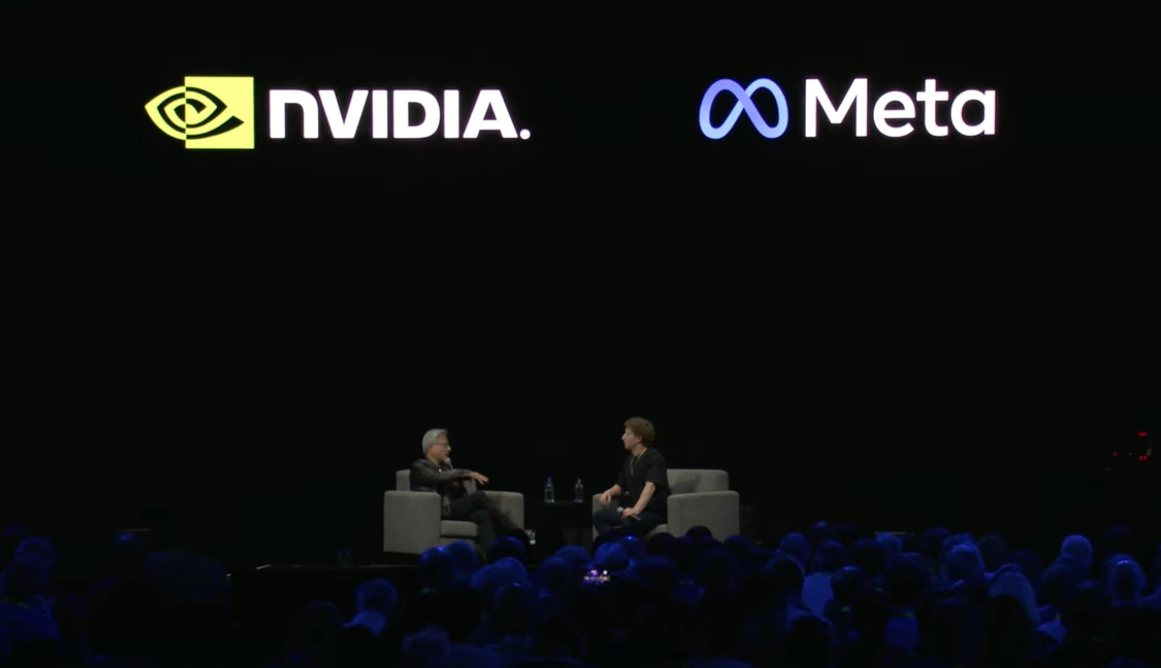 Nvidia CEO Jensen Huang interviews Meta CEO Mark Zuckerberg at the 2024 SIGGRAPH conference in Denver, CO on July 29, 2024.