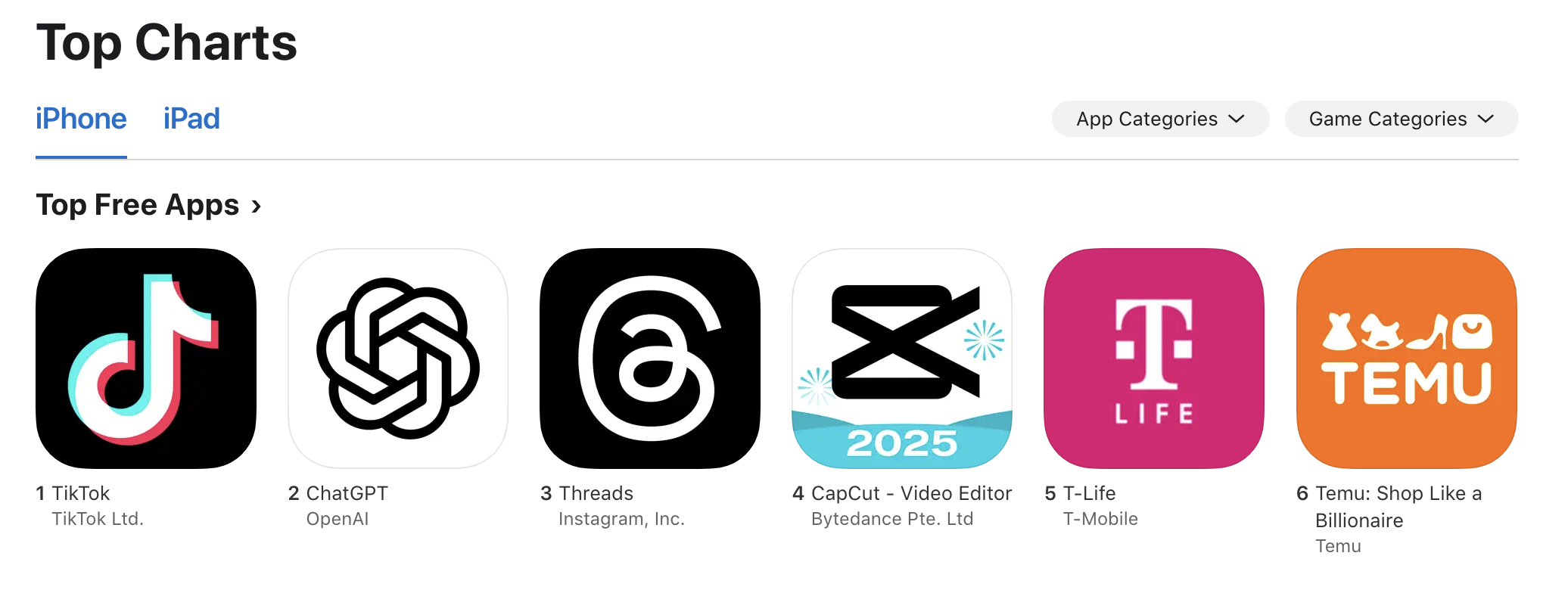 TikTok top of Apple App Store