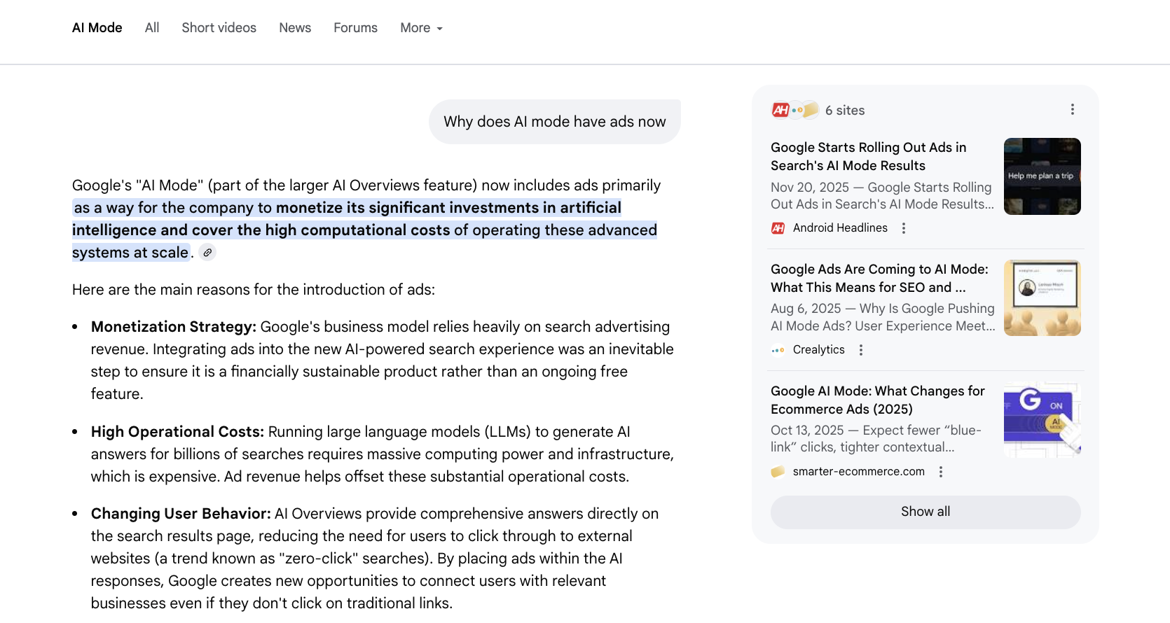 Google AI Mode ads
