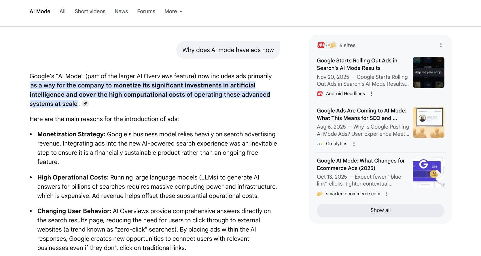 Google AI Mode ads