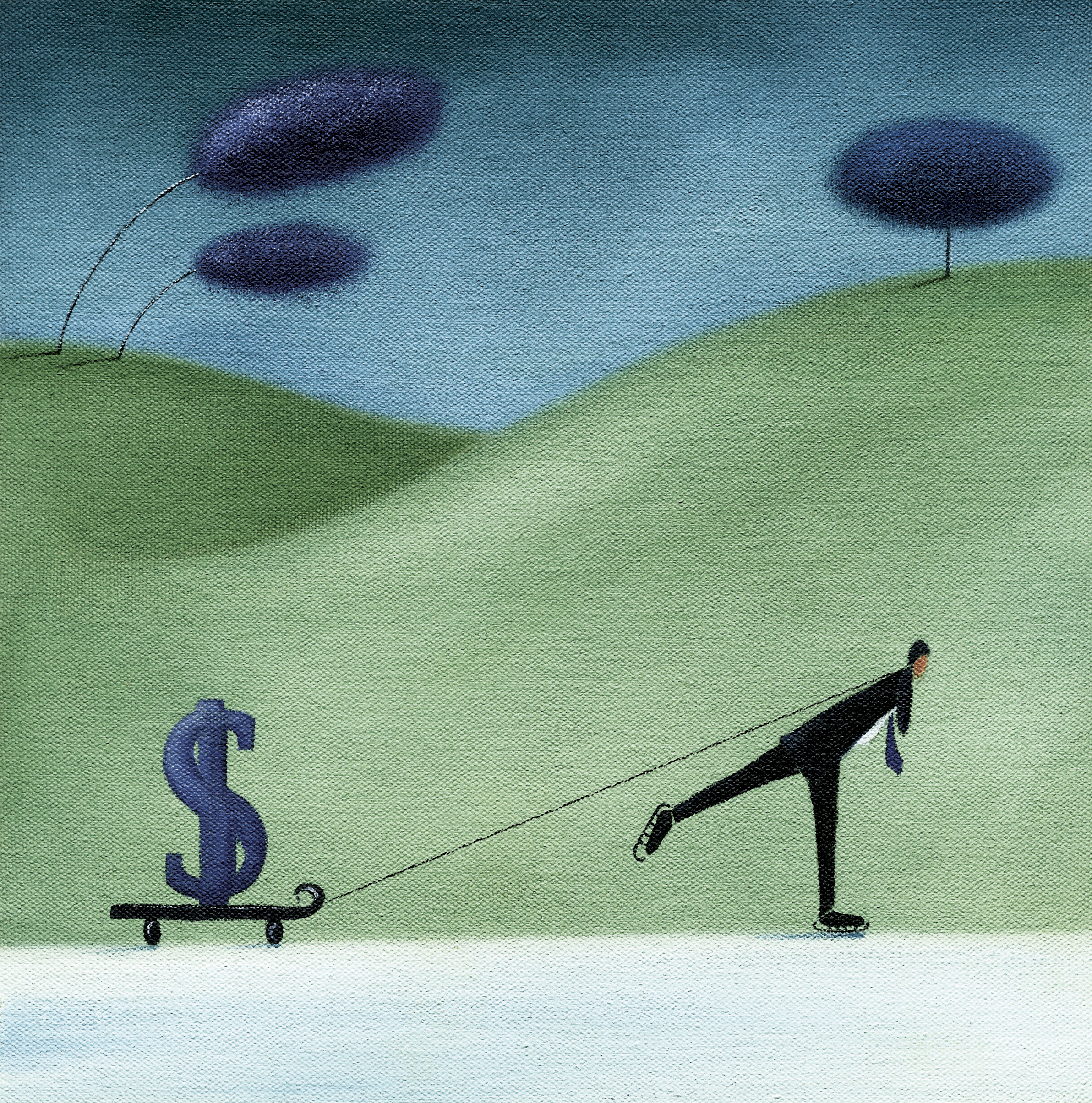 Businessman pulling a dollar sign