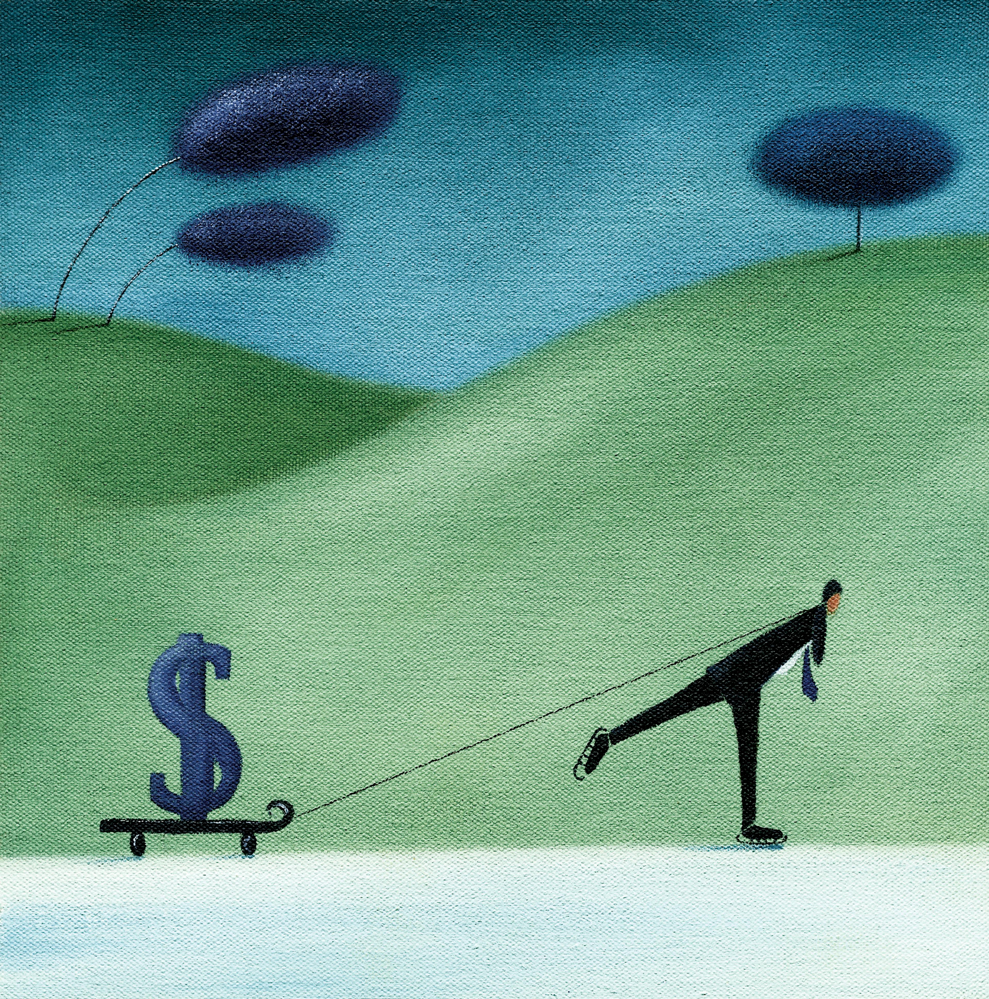 Businessman pulling a dollar sign